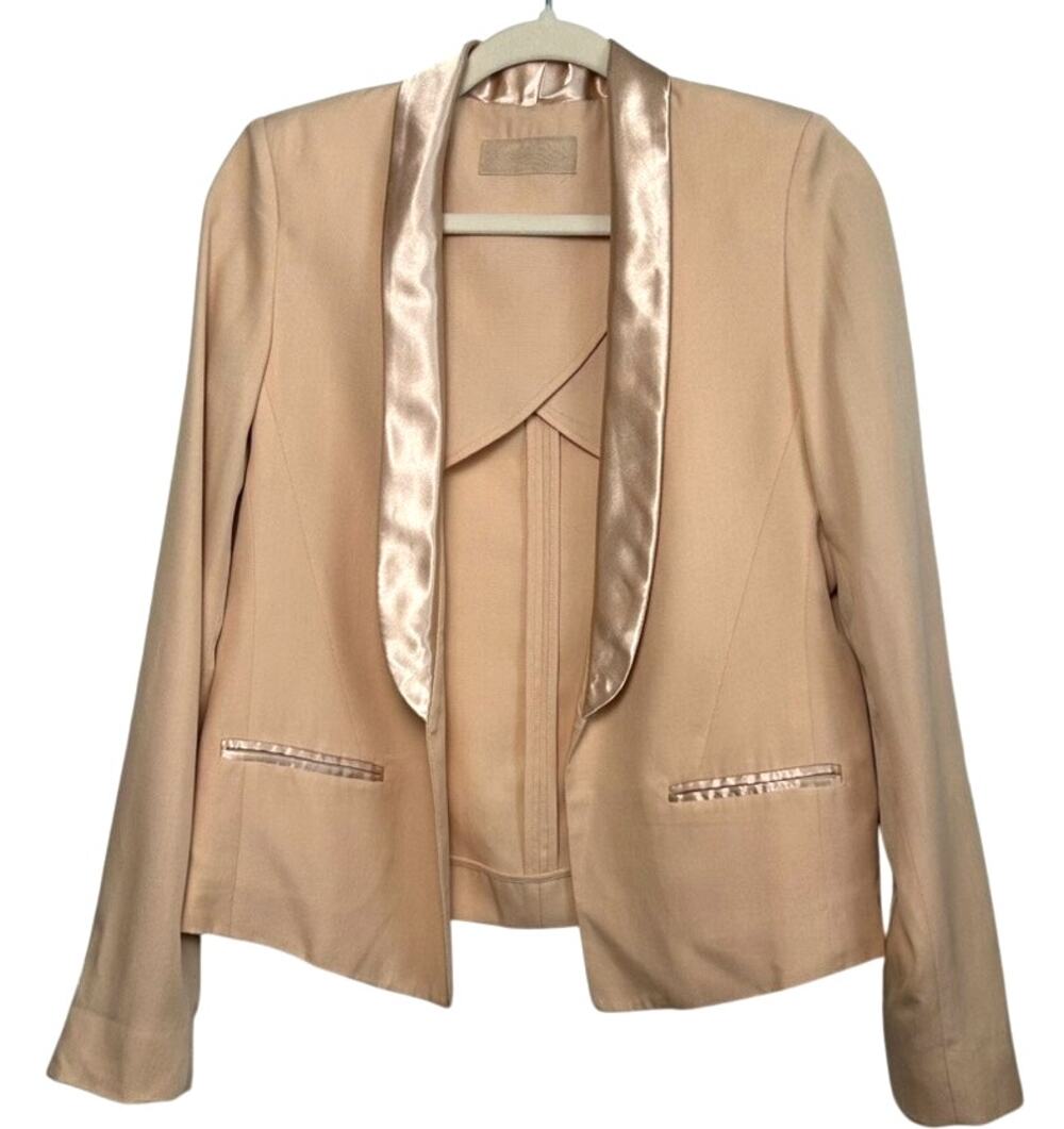 Kookai USA Open Front Tuxedo Blazer SIZE 4 Blush Champagne Satin Shawl Neutral